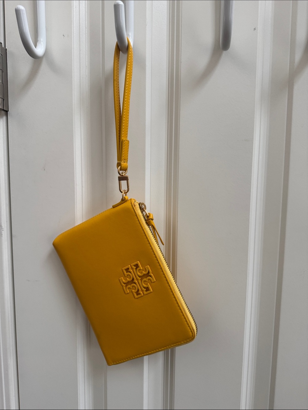 Tory Burch Mustard Yellow Leather Wristlet with Logo